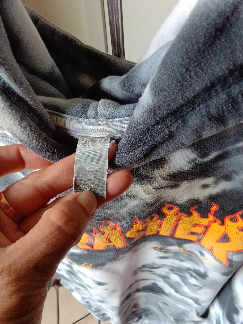 Thrasher Black & White Tie-Dye Flame Logo Hoodie